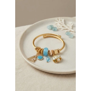 Mey İthalat® Mavi Deniz Kabuğu Model Gold Renk Charmlı Bileklik