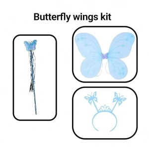 Mey İthalat® Mavi Erkek-Kız Seti – 50 cm Kanadı, Taç ve Asa