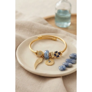 Mey İthalat® Mavi Göz Model Gold Renk Charmlı Bileklik