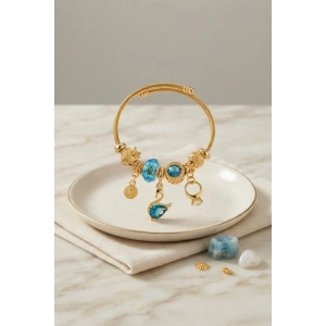 Mey İthalat® Mavi Kuğu Model Gold Renk Charmlı Bileklik