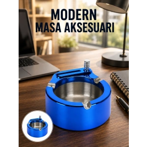 Mey İthalat® Metal Küllük ve Çakmak Seti Yuvarlak Modern Tasarım Yeni Nesil