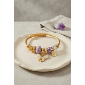 Mey İthalat® Mor Kelebek Model Gold Renk Charmlı Bileklik