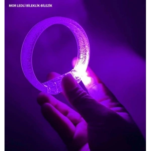 Mey İthalat® Mor Led Işıklı Baskı Yapılabilen Pilli Bileklik Bilezik 1,5 cm Genişlik