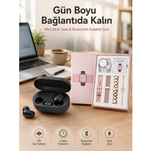 Mey İthalat® Nabız Ölçer Hediye Bileklikli Akıllı Saat ve Dijital Göstergeli Bluetooth Kulaklık Çoklu Şarj Girişi
