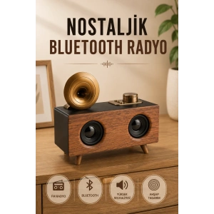 Mey İthalat® Nostaljik Radyo Bluetooth Bağlantılı Şarjlı Yüksek Ses Kaliteli