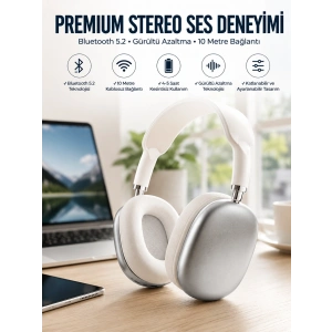 Mey İthalat® P9 Plus Kablosuz Kulak Üstü Bluetooth Kulaklık Beyaz Yüksek Ses Kaliteli
