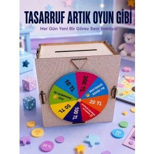 Mey İthalat® Para Biriktirme Challenge Kutusu Eğlenceli Şans Çarkı Ahşap Tasarruf Kumbarası