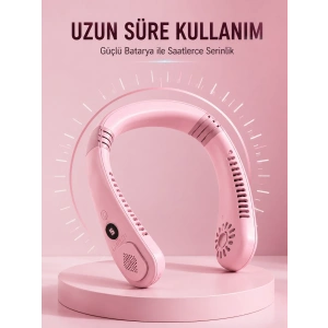 Mey İthalat® Pembe Boyun Fanı Sessiz Çalışan USB Şarjlı Taşınabilir Kişisel Serinletici