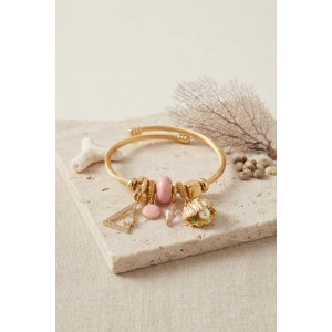 Mey İthalat® Pembe Deniz Kabuğu Model Gold Renk Charmlı Bileklik
