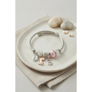 Mey İthalat® Pembe Dinazor Model Charmlı Gümüş Renk Bileklik