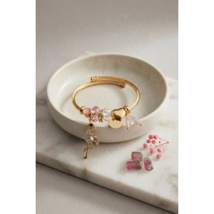 Mey İthalat® Pembe Flamingo Model Gold Renk Charmlı Bileklik