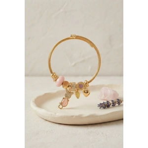 Mey İthalat® Pembe Kedi Model Gold Renk Charmlı Bileklik