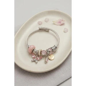 Mey İthalat® Pembe Kristal Kelebek Charmlı Bileklik