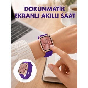Mey İthalat® Pembe Mor ve Metal Kordonlu Akıllı Saat Hediye Seti