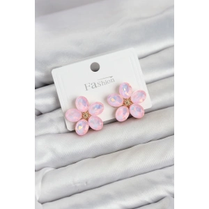 Mey İthalat® Pembe Renk Kristal Taşlı Çiçek Model Kadın Küpe