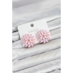 Mey İthalat® Pembe Renk Kristal Taşlı Çiçek Model Kadın Küpe
