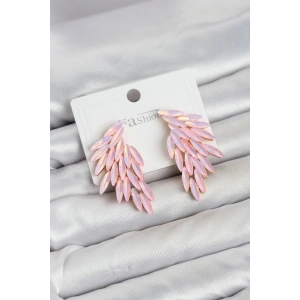 Mey İthalat® Pembe Renk Kristal Taşlı Kanat Küpe