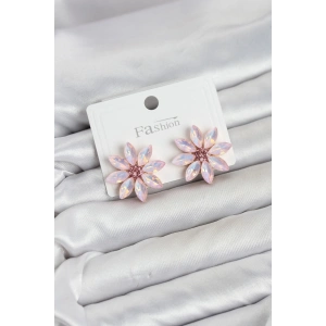 Mey İthalat® Pembe Renk Kristal Taşlı Lotus Çiçek Model Kadın Küpe
