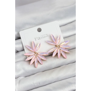 Mey İthalat® Pembe Renk Kristal Taşlı Lotus Model Kadın Küpe