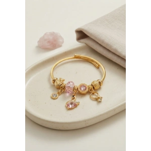 Mey İthalat® Pembe Swan Model Gold Renk Charmlı Bileklik