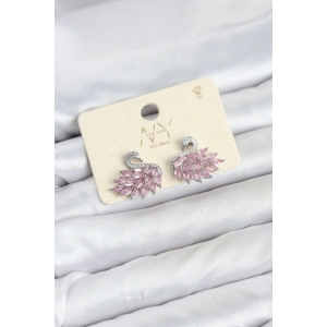 Mey İthalat® Pembe Zirkon Taşlı Gümüş Swan Kuğu Model Kadın Küpe