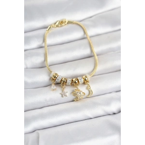 Mey İthalat® Pirinç Gold Renk Charmlı Kadın Bileklik