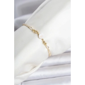 Mey İthalat® Pirinç Gold Renk Çiçek Model Su Yolu Kadın Bileklik