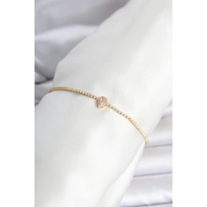 Mey İthalat® Pirinç Gold Renk Pembe Damla Model Su Yolu Kadın Bileklik