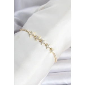 Mey İthalat® Pirinç Gold Renk Sıralı Yıldız Model Su Yolu Kadın Bileklik