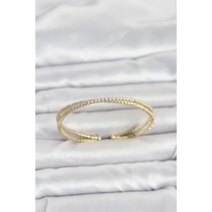Mey İthalat® Pirinç Gold Renk Zirkon Taşlı Çapraz Model Kadın Bileklik