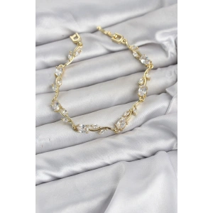 Mey İthalat® Pirinç Gold Renk Zirkon Taşlı Çiçek Model Kadın Bileklik
