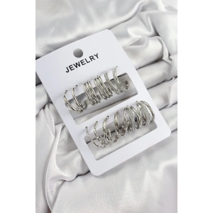 Mey İthalat® Pirinç Karışık Halka Model Gümüş Renk 6 Çift Kadın Küpe Set