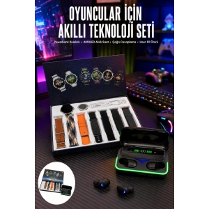 Mey İthalat® Powerbank Bluetooth Kulaklık Ve Akıllı Saat 7 Kordonlu Metal Kordon Plastik Kordon