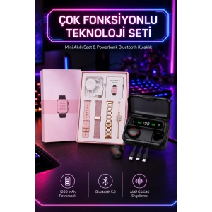 Mey İthalat® Powerbank Özellikli Bluetooth Kulaklık ve Nabız Ölçer Akıllı Saat Bileklik Hediyeli