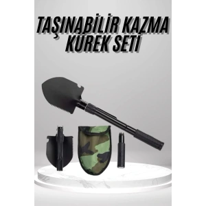 Mey İthalat® Pusulalı Katlanabilen Portatif Çantalı Mini Kazma Kürek Seti