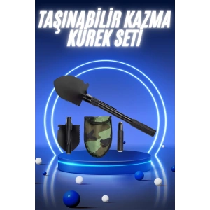 Mey İthalat® Pusulalı Katlanabilir Kazma Kürek Kamp Seti Kamp Küreği Portatif Çantalı