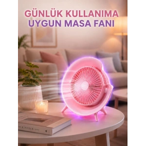 Mey İthalat® Renkli Ambiyans Işıklı Taşınabilir Masaüstü Vantilatör