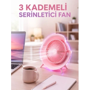 Mey İthalat® RGB Işıklı 3 Kademeli USB Şarjlı Masaüstü Vantilatör