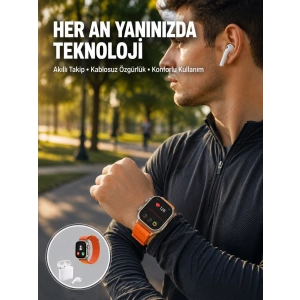 Mey İthalat® S8 Ultra Akıllı Saat ve Bluetooth Kablosuz Kulaklık 2’li Set Yeni Nesil