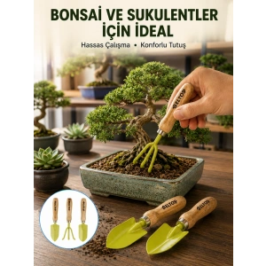 Mey İthalat® Saksı Bitkileri İçin Bahçe El Aleti Seti Ergonomik Ahşap Saplı