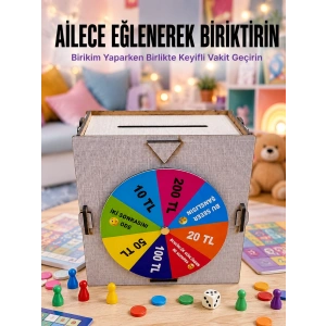 Mey İthalat® Şans Çarklı Para Biriktirme Kutusu Eğlenceli Tasarruf Challenge Ahşap Hedef Kumbarası