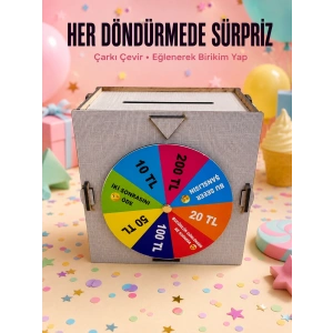 Mey İthalat® Şans Çarklı Tasarruf KutusuAhşap Para Biriktirme Oyunu