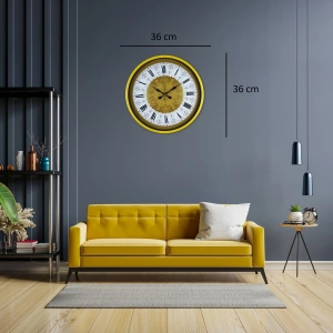 Mey İthalat® Sarı 36 Cm Desenli Dekoratif Duvar Saati