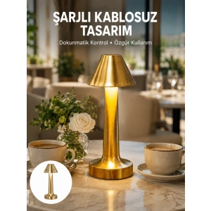 Mey İthalat® Şarjlı Masa Lambası 3 Işık Modu Kademesiz Karartma Metal Gövde Yeni Nesil