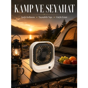 Mey İthalat® Şarjlı Masaüstü Fan Güçlü Hava Akışı ve Sessiz Çalışma