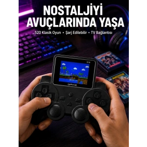 Mey İthalat® Şarjlı Retro Gamepad Oyun Konsolu 520 Oyunlu TV Çıkışlı El Konsolu
