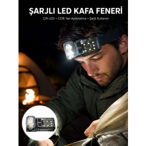 Mey İthalat® Sensörlü LED Kafa Feneri Şarj Edilebilir Manyetik Eller Serbest Yeni Nesil