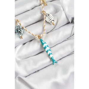 Mey İthalat® Seramik Motifli Balık Figürlü Model Krem İp Kadın Kolye