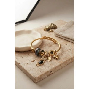 Mey İthalat® Siyah Kedi Model Gold Renk Charmlı Bileklik