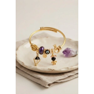 Mey İthalat® Siyah Uçan Model Charmlı Gold Renk Bileklik